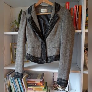 Y2K Women's Blazer with Lace Trim Size Medium Office Chic Career Work